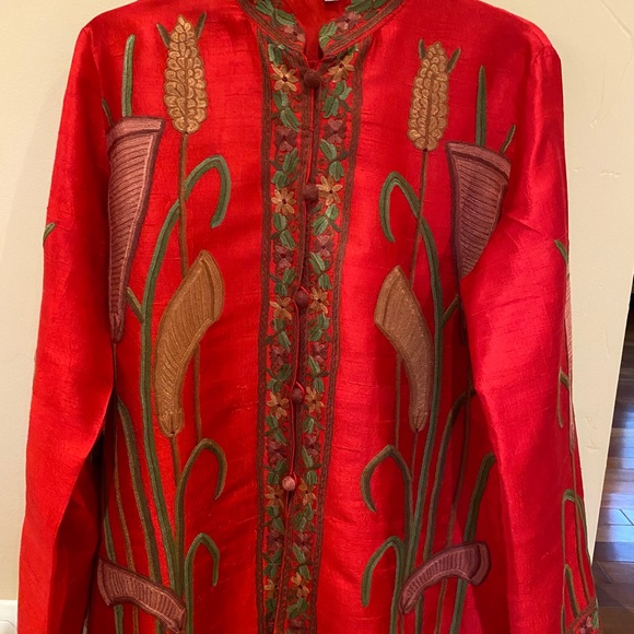 Vintage Handmade Raw Silk Jacket hand Embroidered - Picture 5 of 15